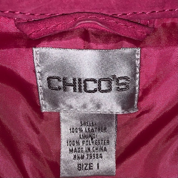 Chico's 1 Pink Leather Jacket with Relaxed Fit and Zip-Up Style - Picture 7 of 9